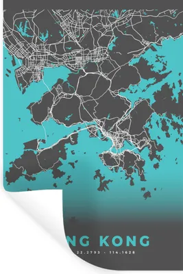 Produktbild von MuchoWow® Wandtattoo Wandsticker Wandaufkleber Hongkong - Stadtplan - Karte - Blau 60x90 cm Selbstklebend und Repositionierbar - Sticker - Dekorfolie