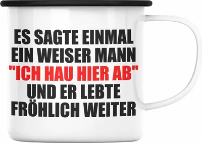 Produktbild von Trendation - Jobwechsel Emaille Tasse Geschenk Kollege Lustig Abschiedsgeschenk Sprüche - Ich Hau Hier Ab (Schwarz)