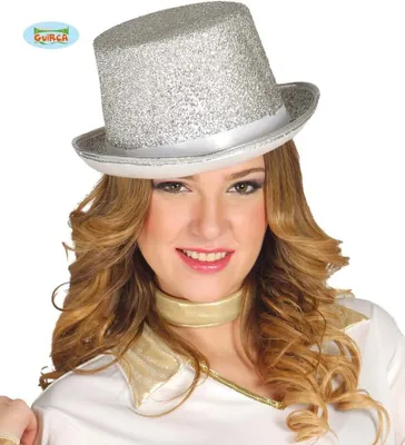 Produktbild von Silvester Glitzerhut Zylinderhut Party Accessoire Weihnachten Neujahr Feier Glamour Event Kostüm Fasching Festlich, Farbe: Silber