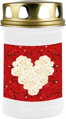 Produktbild von Grabkerze Weiß, Brenndauer: 48 Stunden, Motiv: Rose Herz