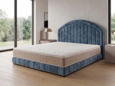 Produktbild von Polsterbett  LEON 2 mit Kopfteil, modernes gepolstertes Bett in 200 x 200 cm Farbe: Blau