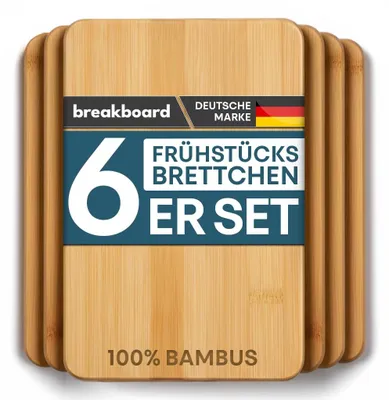 Produktbild von Frühstücksbretter, 6er-Set – 22 x 14 x 0,8 cm – antibakterielle Holzbretter – Snackbretter – Schneidebretter aus Holz