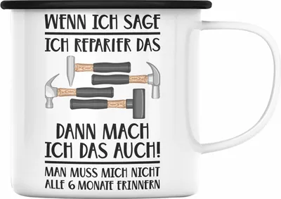 Produktbild von Trendation - Handwerker Emaille Tasse mit Spruch Geschenke für Handwerk Kaffeebecher KFZ Mechaniker Mechatroniker (Schwarz)