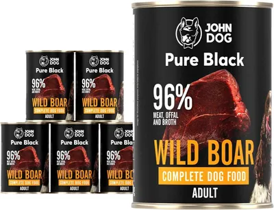 Produktbild von John Dog Hundenassfutter Pure Black Wild - Premium Getreidefreies Hundefutter mit 96% Fleisch - Monoprotein Nassfutter für ausgewachsene Hunde 6 x 400g