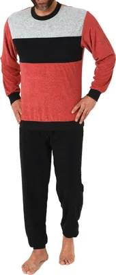 Produktbild von Herren Frottee langarm Schlafanzug Pyjama mit Bündchen - auch in Übergrößen ; rot , 64