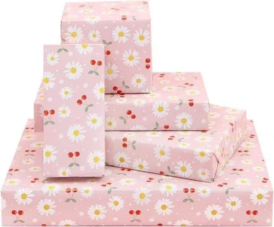 Produktbild von Blumen-Cadeaupapier rote Rosen mit roten Kirschen - 4 Blätter - Kinder - Geburtstag - Hochzeit