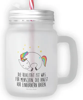Produktbild von Mr. & Mrs. Panda Glas Einhorn Nacht - Transparent - Geschenk, Becher mit Strohhalm, Menschen, Einhörner, Freundin, Mason Jar, Cocktailglas, deckel, Unicorn