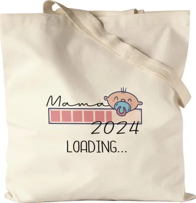 Produktbild von Mama Loading 2024 Beutel  werdende Mütter zur Geburt Tochter Sohn Ich werde Mama Geschenk-Idee Babynews Jutebeutel Stoffbeutel Canvas