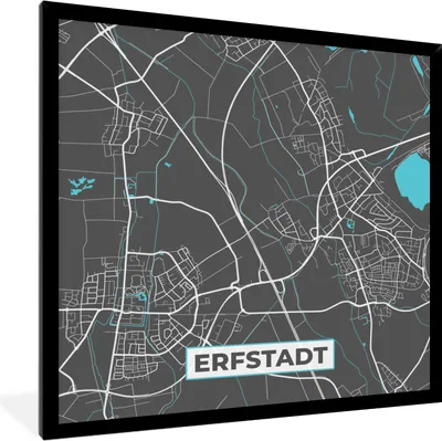 Produktbild von MuchoWow® Gerahmtes Poster Deutschland - Blau - Erfstadt - Stadtplan - Karte 40x40 cm - Poster mit Schwarzem Bilderrahmen Wandposter Rahmen Foto Bilder - Mit Rahmen - Wanddekoration Schlafzimmer