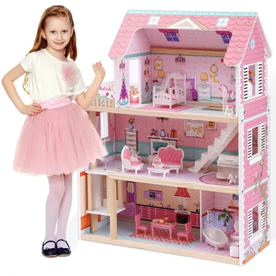 Immagine prodotto di Casa delle bambole in legno con mobili per bambini