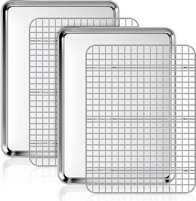 Produktbild von Backblech mit Kühlgitter, 2 Edelstahl-Backbleche und 2 Kühlgitter für den Backofen, 40,5 x 30,5 x 2,5 cm