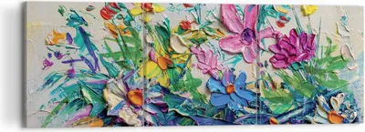 Produktbild von Bild auf Leinwand - Leinwandbild - 3 Teile - Blumen die Farben pastos - 120x40cm - Wand Bild - Wanddeko - Wandbilder - Leinwanddruck - Bilder - Wanddekoration - Leinwand bilder - CA120x40-4521