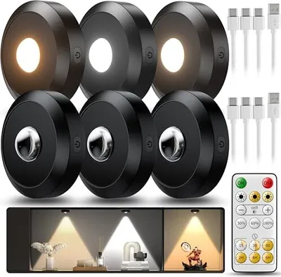 Produktbild von Daphomeu wieder aufgeladene Leuchtschrank-Leuchten-Fernbedienung unter Einheit, dimmbare LED-Rampenlicht, drahtlose Lichter, 3 Farbtemperaturen, rund