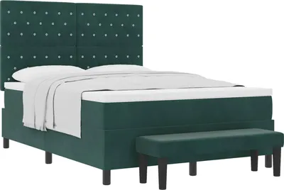 Image de vidaXL Lit boxspring avec matelas vert foncé 160 x 200 cm velours