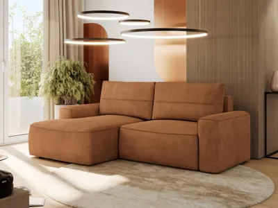 Produktbild von MKS MEBLE Sofa mit Schlaffunktion - Ecksofa mit Schlaffunktion und Bettkasten - Sofa 3 Sitzer - Schlafsofa - Couch - Schlafsofa mit Bettkasten - Belluno - Orange Strukture - Links
