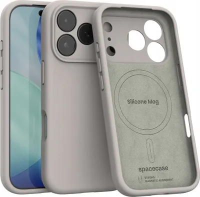 Zdjęcie produktu dla Silikonowe etui magnetyczne z MagSafe SPACECASE Silicone Mag do iPhone 17 Pro Beżowy