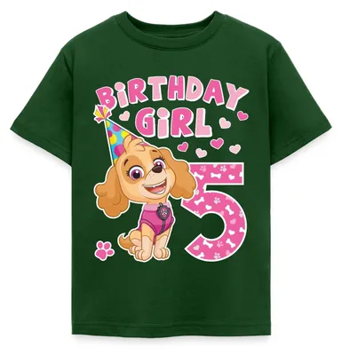 Produktbild von Spreadshirt Paw Patrol Skye 5. Geburtstag Kinder T-Shirt, 122/128 (7-8 Jahre), Forstgrün