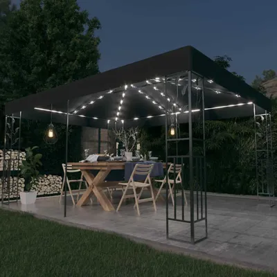 Image de Pavillon avec double toit & guirlande lumineuse LED 3x4 m Anthracite