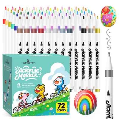Image de Stylos à peinture acrylique, résistants à l'eau, 72 couleurs, marqueurs permanents pour la peinture artistique, non toxiques, ne bavent pas, pointe de 0,5 à 2,6 mm