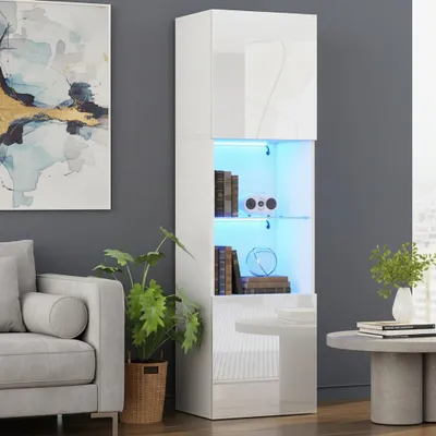 Produktbild von okwish Vitrine,Hochschrank,45*35*160 cm,Aufbewahrungsschrank,Highboard,Beistellschrank, Lagerschrank mit LED-Beleuchtung 1 Glasboden,Weiß