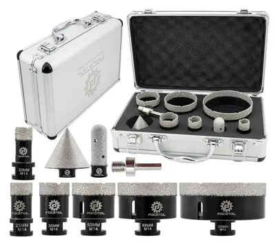Produktbild von Diamant Fliesenbohrer Set 8-teilig 20-100mm mit Fingerfräser & Fasenbohrer für Porzellan, Keramik, Marmor, Granit