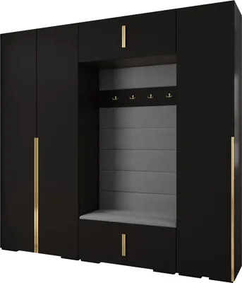 Produktbild von MEBLE KRYSPOL Inova 1 Möbelset Garderobe, 236,7x250x47cm - Schwarz, Manila 16, Gold
