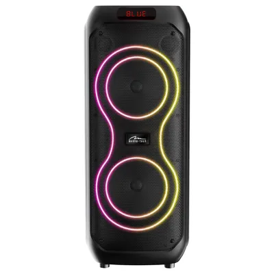Obrázek produktu pro Velký Bluetooth reproduktor 120 W RMS/1400 W PMPO, dva 8palcové reproduktory, ekvalizér, funkce karaoke, MP3/microSD karty, USB, AUX, BT 5.3+EDR