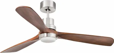 Produktbild von Energooszczędny wentylator sufitowy z oświetleniem LED i pilotem Lantau nikiel / orzech 132 cm