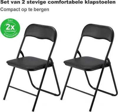 Produktbild von Bardi 2er-Set Klappstühle – Belastbarkeit: 100 kg – Für drinnen & draußen – Platzsparend & Pflegeleicht – 43 x 38 x 87 cm – Schwarz