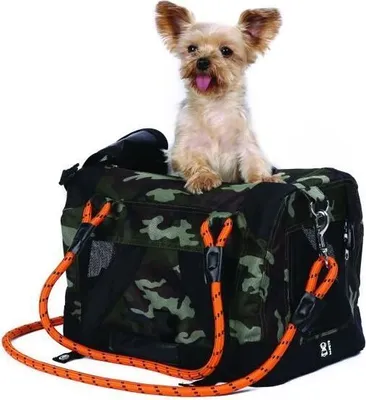 Produktbild von Hundetragetasche Katzentragetasche M PETS REMIX 2 in 1, 41 x 28 x 28 cm, Faltbar, Leicht, Camouflage & Orange, Mit Schultergurt