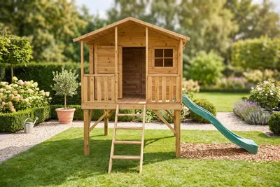 Produktbild von Kinderspielhaus 235x190x283 Spielhaus Holz-Gartenhaus Rutsche #3997
