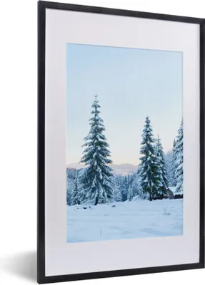 Produktbild von MuchoWow® Gerahmtes Poster Winter - Schnee - Bäume 40x60 cm - Poster mit Schwarzem Bilderrahmen Wandposter Rahmen Foto Bilder - Poster in Rahmen
