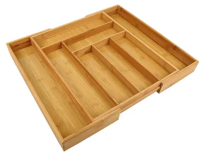 Image de Range-couverts en bambou Range-couverts Coffret à couverts de cuisine extensible 45×34-50×5cm