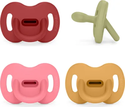 Image de Suavinex, Lot de 4 sucettes en silicone, pour bébés 0-6 mois, sucettes avec tétine physiologique Sx Pro, symétriques, super douces et flexibles, sucettes pour s'endormir, Honey, Lake, Chili, Fuchsia