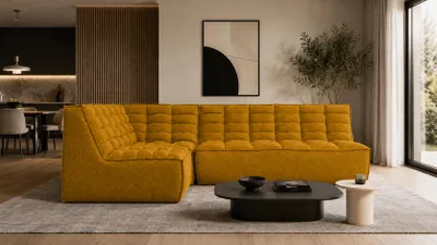 Obrázek produktu pro Kaiser Möbel, modulární rohová pohovka ve tvaru L, potahová látka Pop, barva hořčice, levá strana, model LAZY L mini