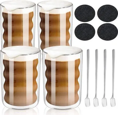 Productafbeelding van Famanu Latte Macchiato glazen set, 350 ml - dubbelwandig, 4 stuks