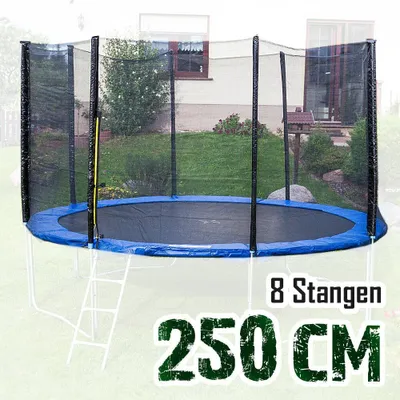 Produktbild von Trampolin-King Sicherheitsnetz für 250cm Trampolin mit 8 Einschüben für Netzpfosten 165cm hoch MS-14464