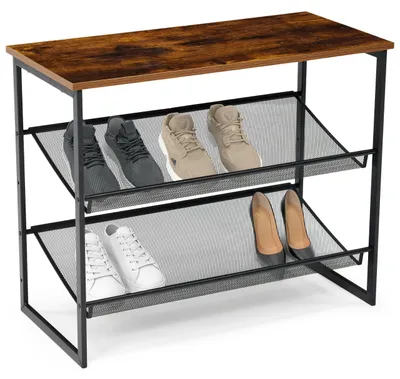 Image de Étagère à chaussures industrielle en bois et en métal