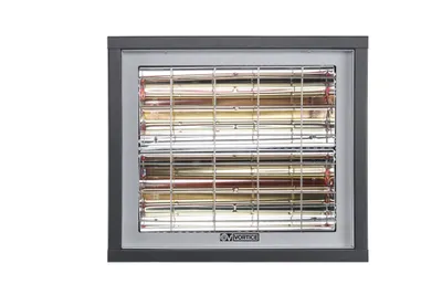 A studio shot of a wall-mounted infrared heater against a white background.