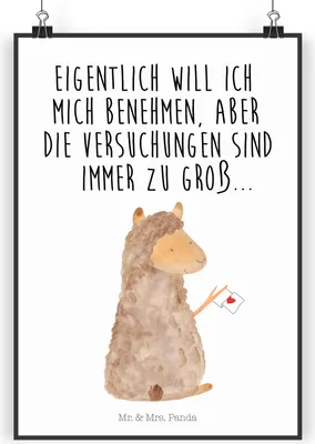 Produktbild von Mr. & Mrs. Panda Bild Alpaka Fahne DIN A4 - Weiß - Geschenk, Lamas, Wandbild, Lama, Liebe, Alpakas, kunstdruck poster, Plakat, wanddeko, drucke