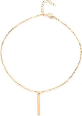Produktbild von Damen-Halskette mit modischem Metall-Stab-Charm, baumelnd, vergoldete Kette mit Anhänger