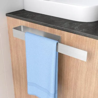 Immagine prodotto di Portasciugamani autoadesivo in metallo Unyqoos® da 40 cm – finitura in nichel spazzolato, resistente alla ruggine, senza necessità di foratura, ideale per bagno e cucina