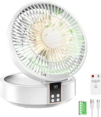 Produktbild von Silent Power Ventilator, Handheld Tischventilator, USB Ladebare Büroventilator, 120° Drehender Ventilator Mit LED, Fernbedienung, Timer, 3 Geschwindigkeiten