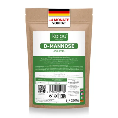 Zdjęcie produktu dla D-mannoza w proszku 250 g, naturalna i wegańska – RAIBU