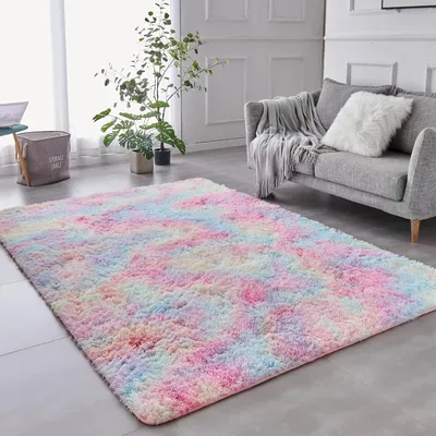 Produktbild von Hochflor Teppich 120 x 160 cm, braun mit Regenbogen, Polyester, für Kinderzimmer