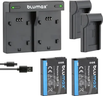 Produktbild von 2x Akku + Lader für Samsung SLB-11A TL320, TL350, TL500  WB600 WB650 900 mAh