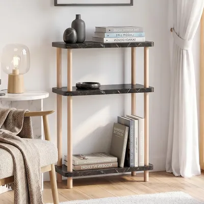 Zdjęcie produktu dla Regał stojący "Nampernu" z 3 półkami, wymiary: 62 x 40 x 18 cm, imitacja marmuru, kolor czarny