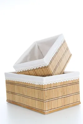 Produktbild von Ordnungsboxen Bambus Natur 2er SET Sally Aufbewahrungskorb natur im Set, mit Stoffbezug, Aufbewahrungsbox rechteckig