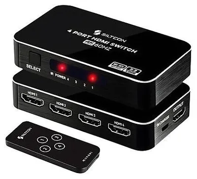 Produktbild von Siltcon® HDMI Switch 4K 60Hz – 4 Eingänge, Fernbedienung, Dolby, 3D, HDCP 2.2