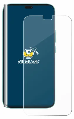 A screen protector for a smartphone, shown on a dark blue representation of a phone.
